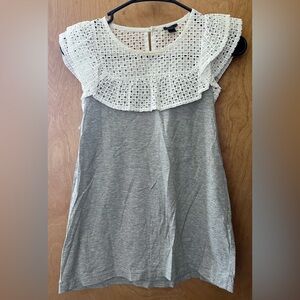 J. Crew Grey Jersey Top with White Lace
